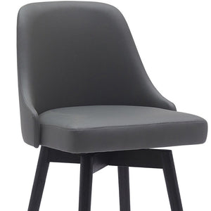 30" Gray And Black Faux Leather And Fabric And Solid Wood Bar Height Swivel Bar Chair