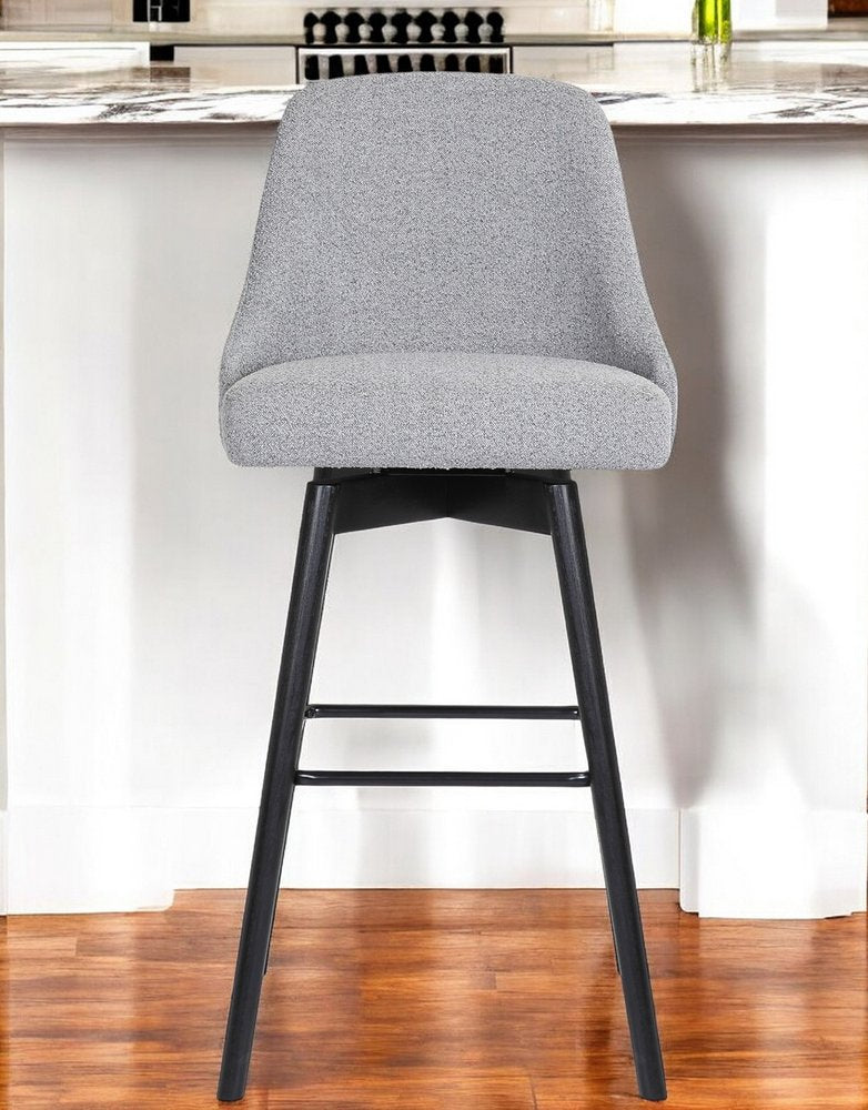 30" Light Gray and Black Fabric with Solid Wood Swivel Bar Height Bar Chair