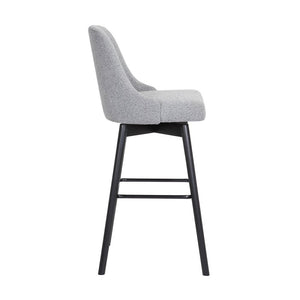 30" Light Gray and Black Fabric with Solid Wood Swivel Bar Height Bar Chair