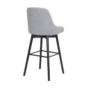 30" Light Gray and Black Fabric with Solid Wood Swivel Bar Height Bar Chair