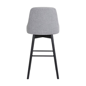 30" Light Gray and Black Fabric with Solid Wood Swivel Bar Height Bar Chair