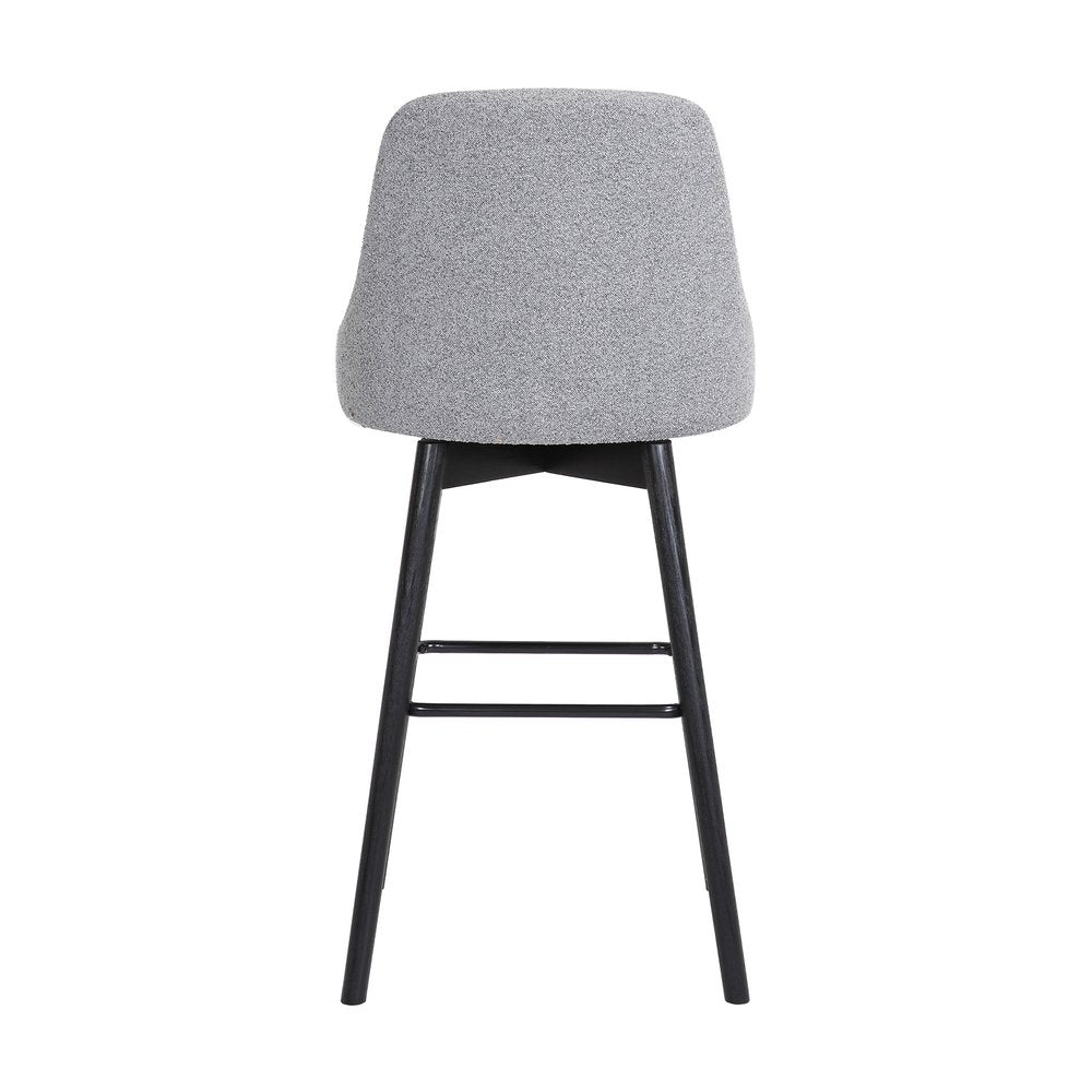 30" Light Gray And Black Fabric And Solid Wood Bar Height Swivel Bar Chair