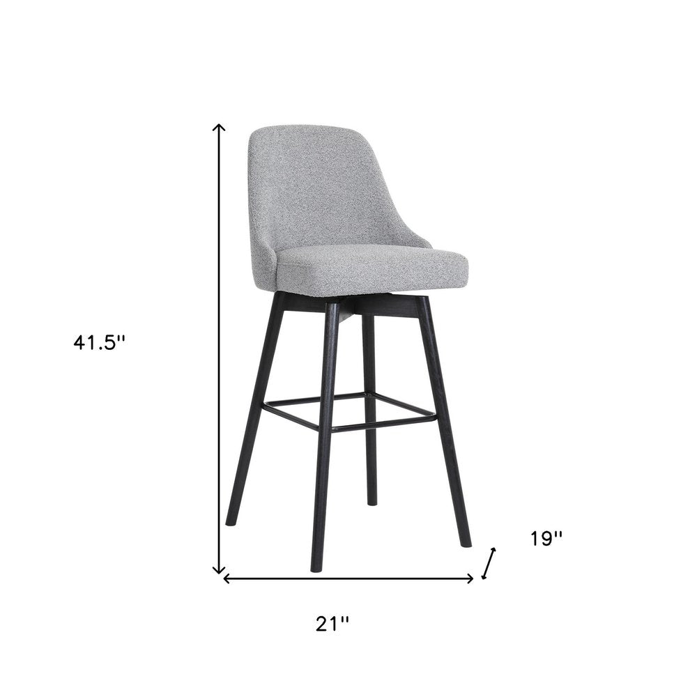 30" Light Gray And Black Fabric And Solid Wood Bar Height Swivel Bar Chair