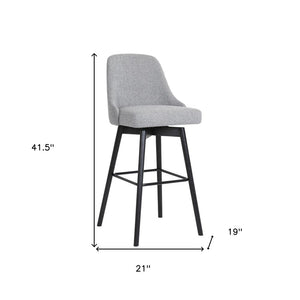 30" Light Gray and Black Fabric with Solid Wood Swivel Bar Height Bar Chair
