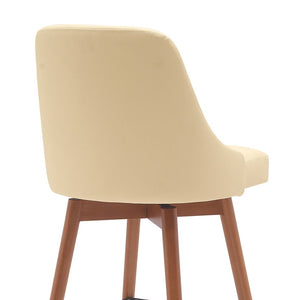 30" Cream and Wood Brown Faux Leather with Solid Wood Swivel Bar Height Bar Chair