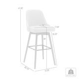 30" Cream and Wood Brown Faux Leather with Solid Wood Swivel Bar Height Bar Chair