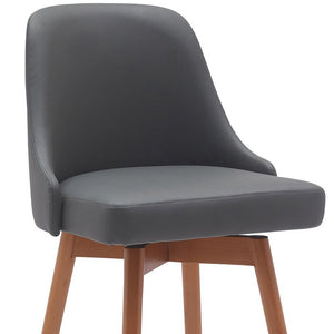 30" Gray And Brown Faux Leather And Fabric And Solid Wood Bar Height Swivel Bar Chair