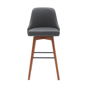 30" Gray And Brown Faux Leather And Fabric And Solid Wood Bar Height Swivel Bar Chair