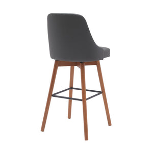 30" Gray And Brown Faux Leather And Fabric And Solid Wood Bar Height Swivel Bar Chair