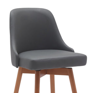 30" Gray And Brown Faux Leather And Fabric And Solid Wood Bar Height Swivel Bar Chair
