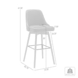 30" Gray and Wood Brown Faux Leather with Solid Wood Swivel Bar Height Bar Chair
