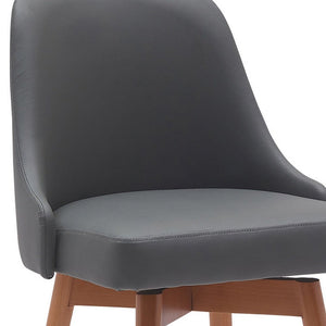 30" Gray And Brown Faux Leather And Fabric And Solid Wood Bar Height Swivel Bar Chair