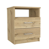 20" Oak Two Drawers Faux Wood Nightstand