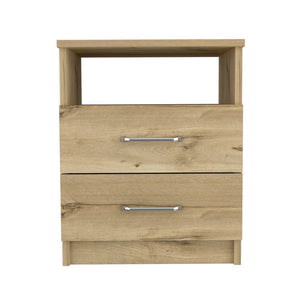 20" Oak Two Drawers Faux Wood Nightstand