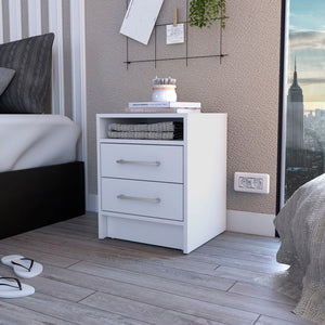 20" White Wood Two Drawer Nightstand