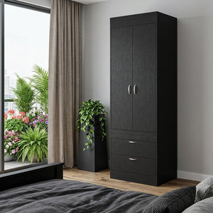 23" Black Wood Two Drawer Dresser