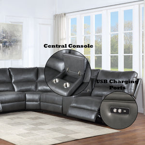 Saul - Power Recliner Sectional Sofa With USB Port Cupholder Console by Couch.com