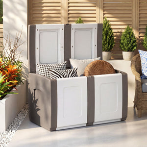53 Gallon Patio Container with Lockable Lid  for Packages and Garden-Beige