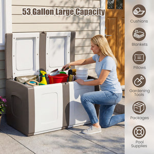 53 Gallon Patio Container with Lockable Lid  for Packages and Garden-Beige