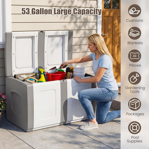 53 Gallon Patio Container with Lockable Lid  for Packages and Garden-Gray