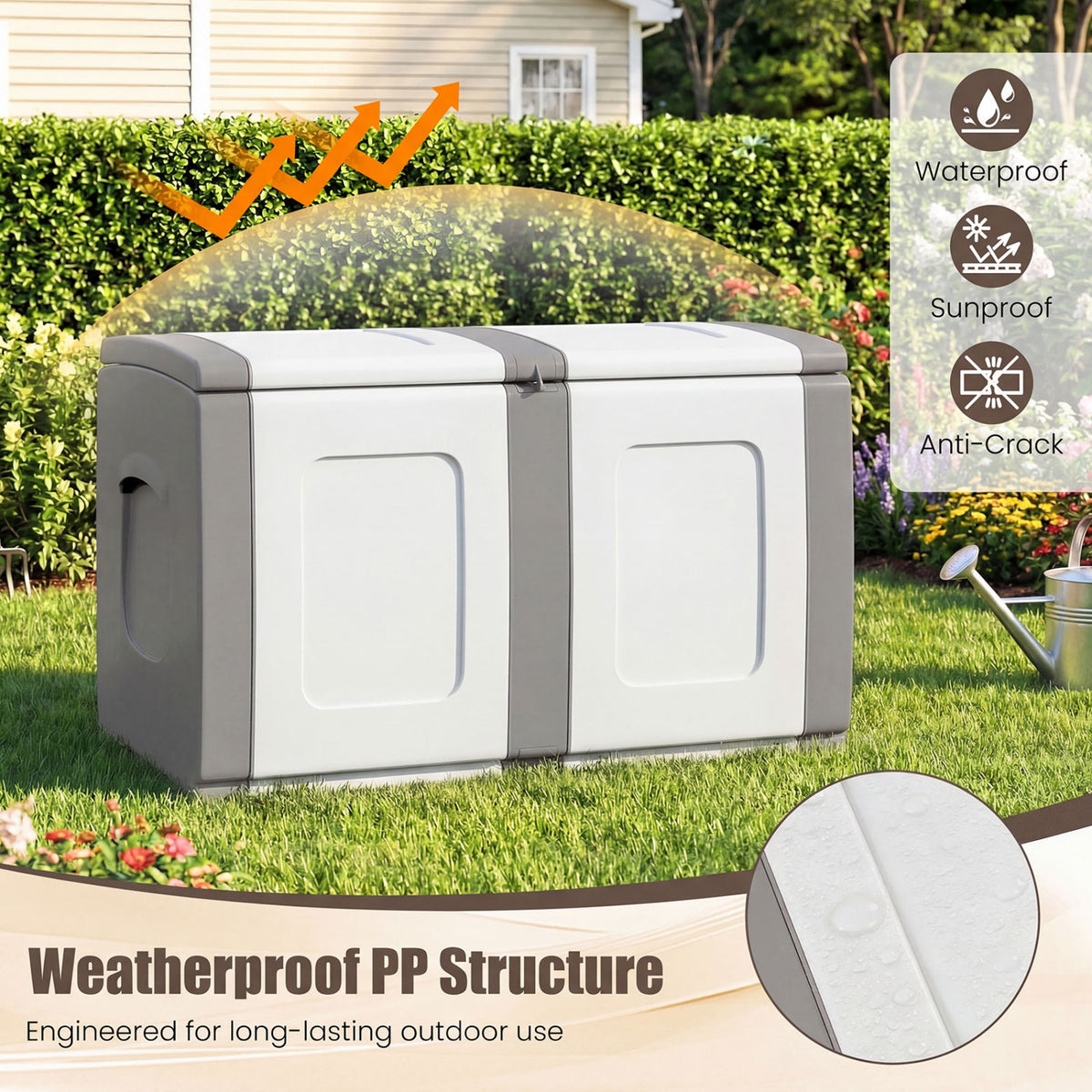 53 Gallon Patio Container with Lockable Lid  for Packages and Garden-Gray