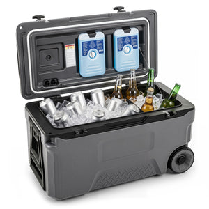 53 Quart Portable Rolling Cooler with Fish Ruler for Outdoor-Gray