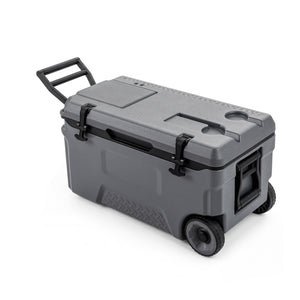 53 Quart Portable Rolling Cooler with Fish Ruler for Outdoor-Gray
