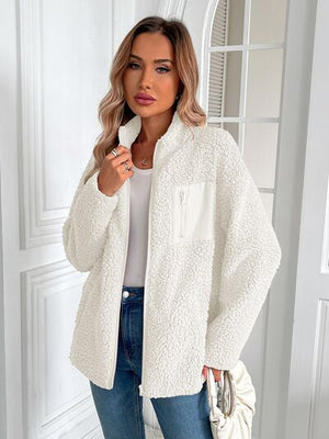 Winter Warm Zip Up Long Sleeve Jacket Fuzzy Cozy & Stylish Jacket Cold-Weather Essential Outdoor Jacket