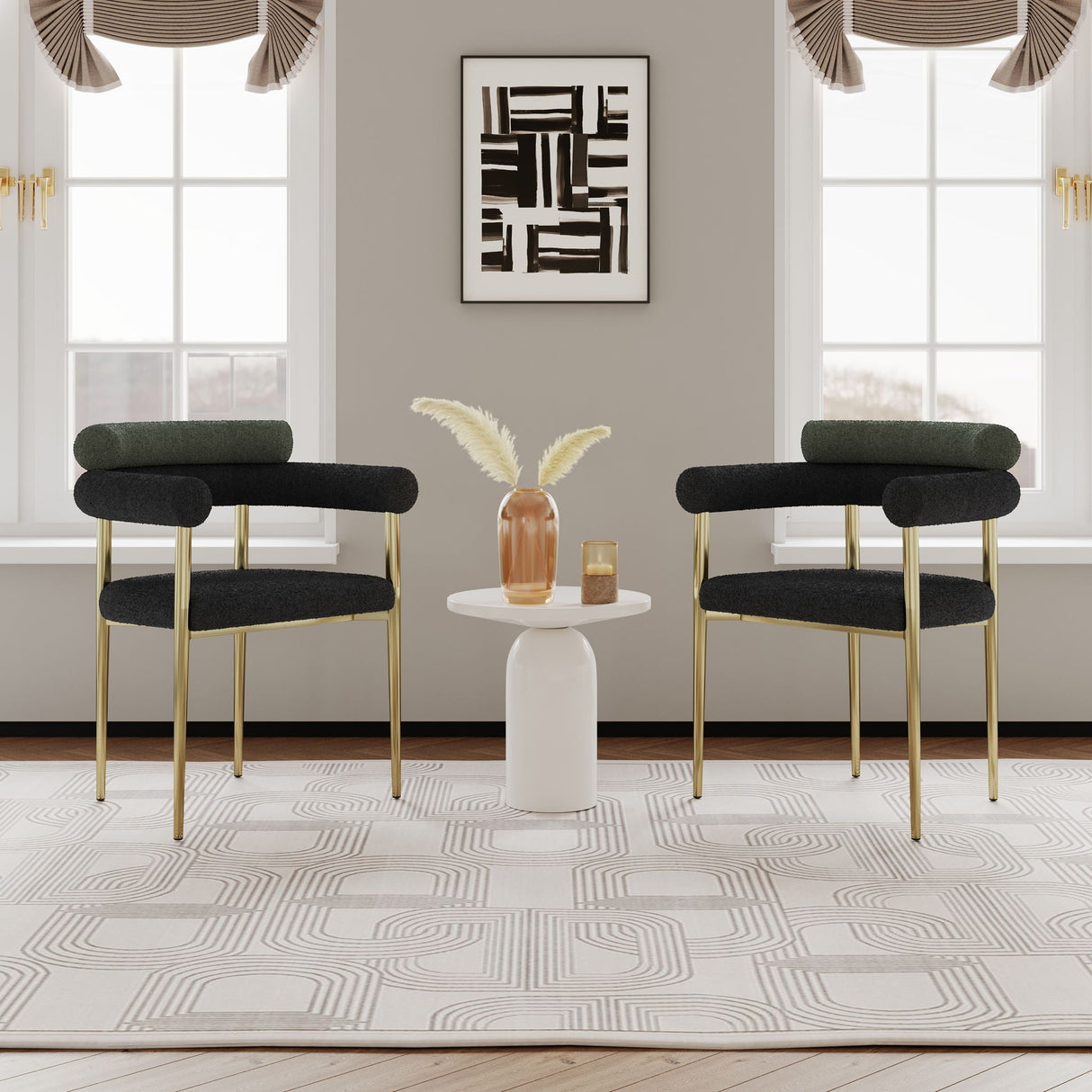 Dining Chairs (Set of 2), Mid-Century Modern Dining Chairs, Kitchen Dining Room Chairs, Round Boucle Backrest Sherpa Dining Chair With Brushed Bronze Metal Legs by Couch.com