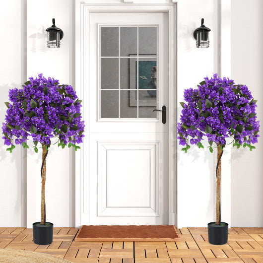 4.5 Feet Artificial Azalea Tree with Cement Pot-Purple