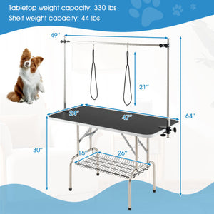 Foldable Dog Grooming Table with Height Adjustable Arms-Black