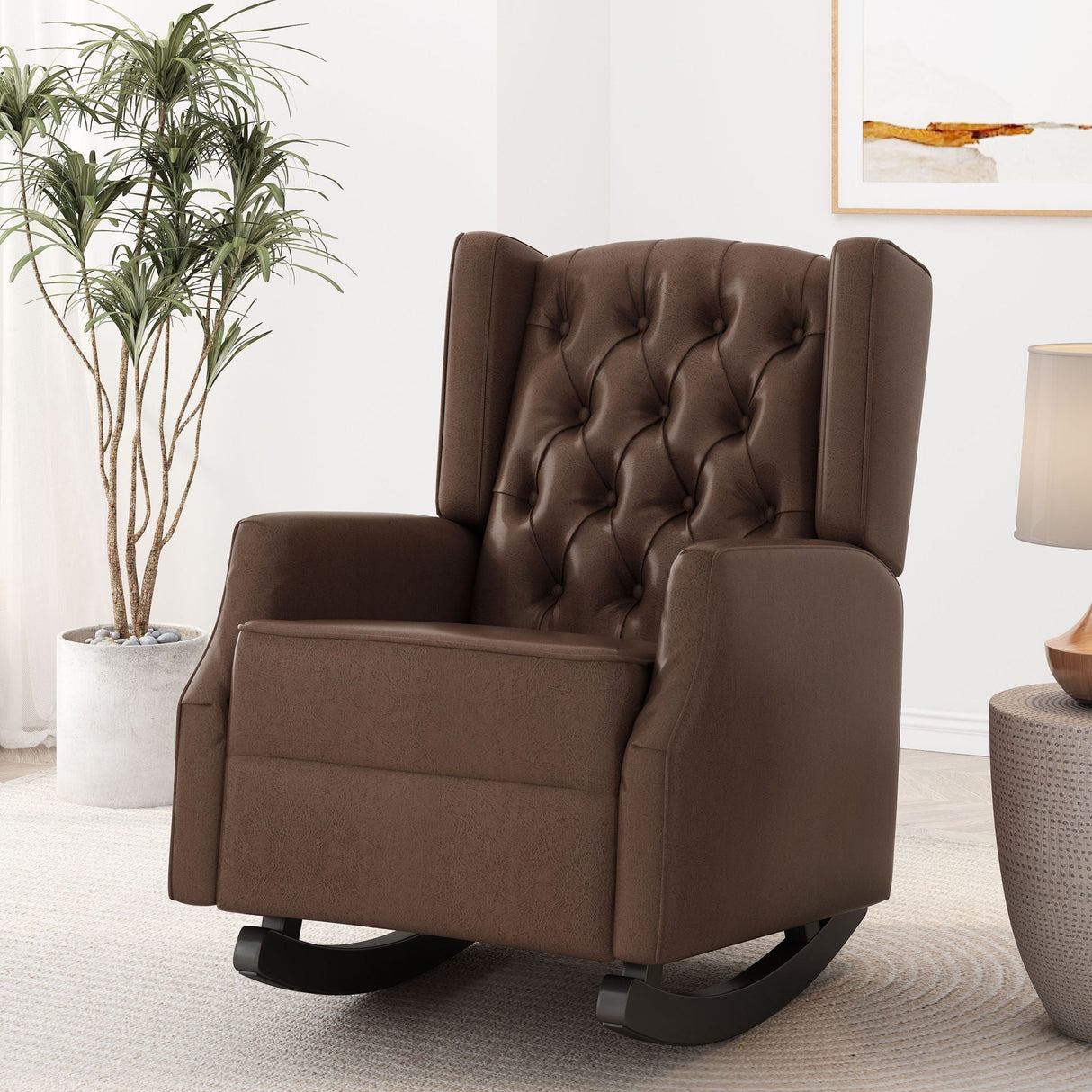 Amedou Contemporary Tufted Wingback Rocking Chair - Dark Brown