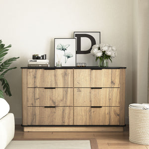 Modern 6 Drawer Cabinet With Metal Rounded Corners And Exquisite Handles Multi Functional Storage - Natural Wood by Couch.com
