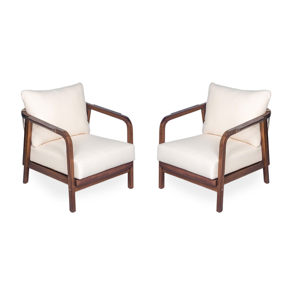 Outdoor Lounge Chair With Woven Backrest and Solid Wood Frame