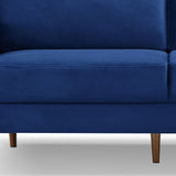 69" Blue Velvet Sofa With Dark Brown Legs
