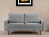 69" Gray Velvet Sofa With Dark Brown Legs