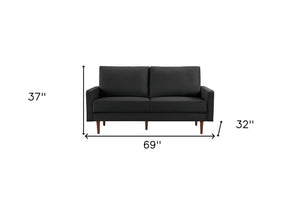 69" Black Velvet Sofa With Dark Brown Legs