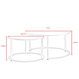 Set of Two 31" White And Silver Genuine Marble And Iron Round Nested Coffee Tables