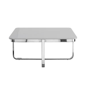 35" Light Gray And Silver Metallic Wood And Stainless Steel Square Coffee Table