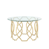 32" Clear And Gold Glass And Iron Round Coffee Table