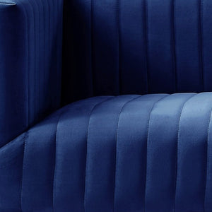 85" Navy Blue Velvet Sofa With Silver Legs