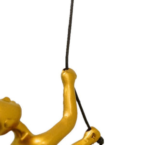 Set of Two Gold Resin Climbing Man Hanging Dimensional Sculpture