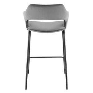 26" Gray and Black Velvet and Steel Low Back Counter Height Bar Chair