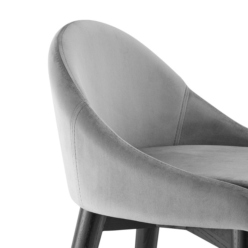 26" Gray and Black Velvet and Solid Wood Low Back Counter Height Bar Chair