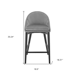 26" Gray and Black Velvet and Solid Wood Low Back Counter Height Bar Chair