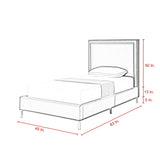 White Solid Wood Twin Upholstered Faux Leather Bed Frame with Nailhead Trim