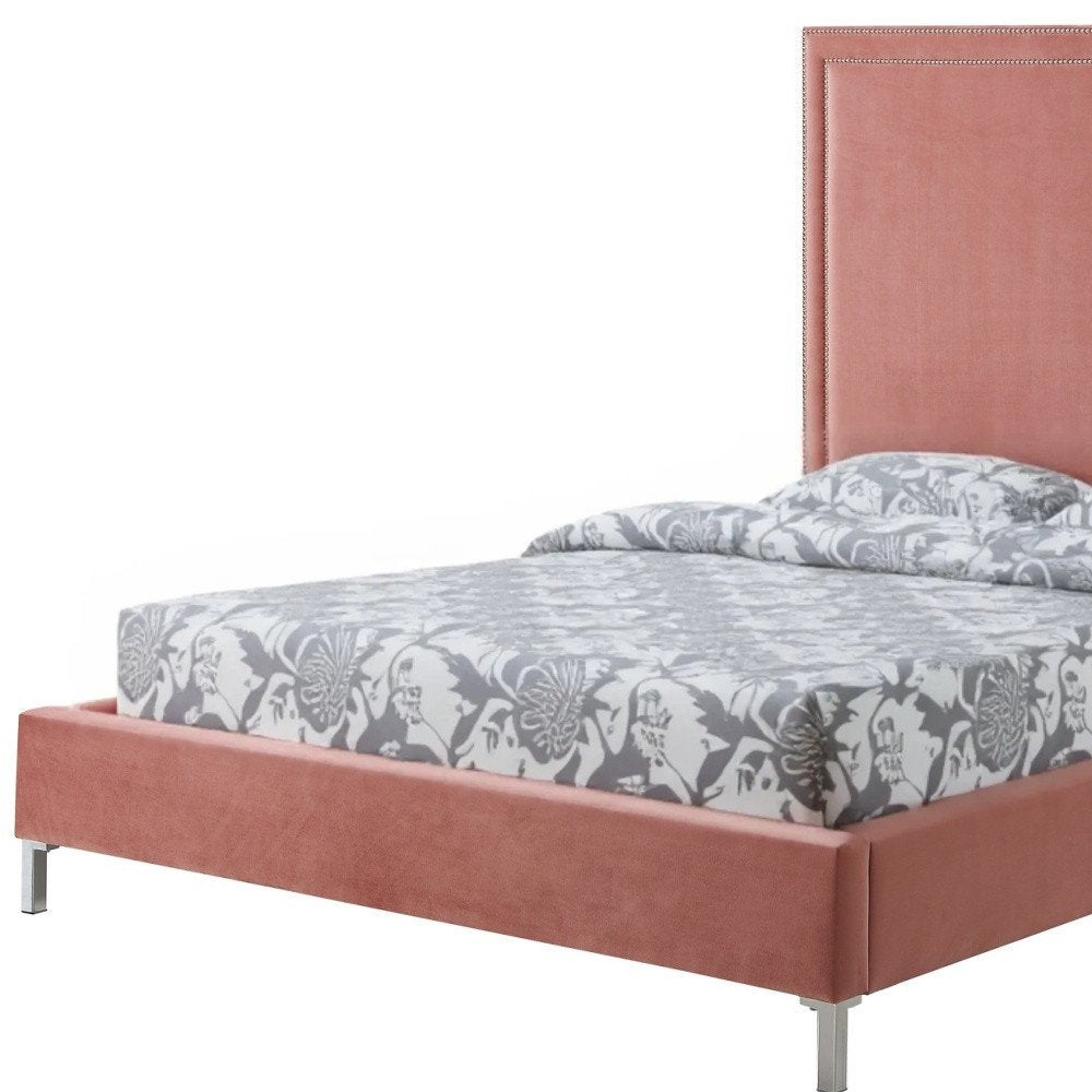 White Solid Wood Twin Upholstered Faux Leather Bed Frame with Nailhead Trim