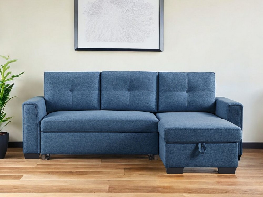 92" Blue Polyester Blend Convertible Futon Sleeper Sofa With Black Legs