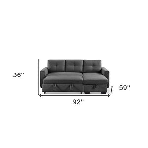 92" Dark Gray Polyester Blend Convertible Futon Sleeper Sofa With Black Legs
