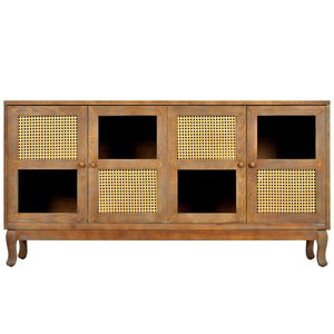 Retro Industrial 4 Door Sideboard With Large Storage, Rattan And Glass Doors by Couch.com